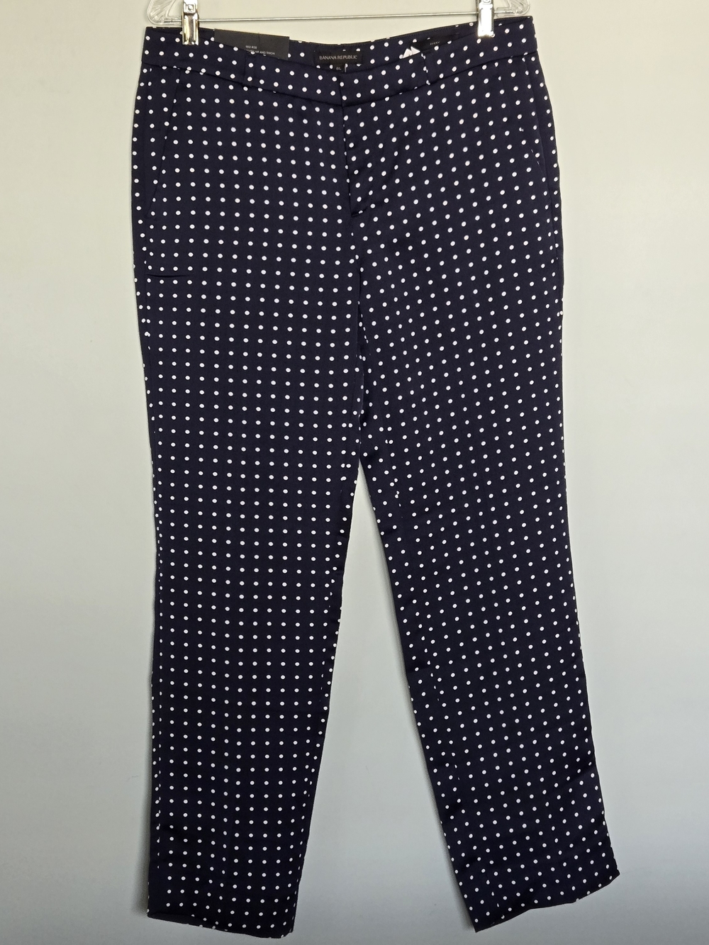 Banana Republic Avery Navy Polka Dot Straight-Leg Mid Rise Dress Pants 8 LONG